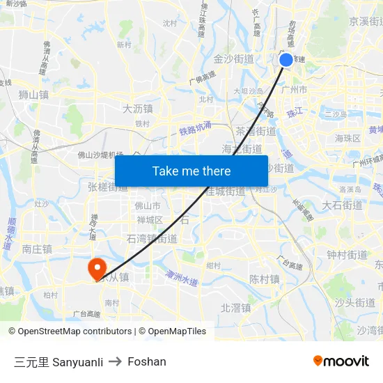 Sanyuanli to Foshan map