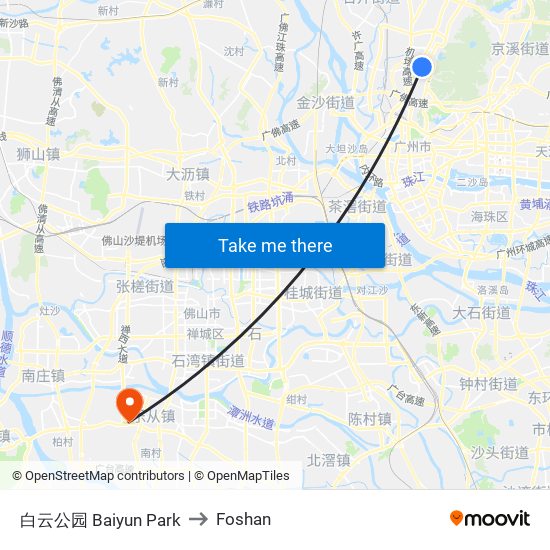 白云公园 Baiyun Park to Foshan map