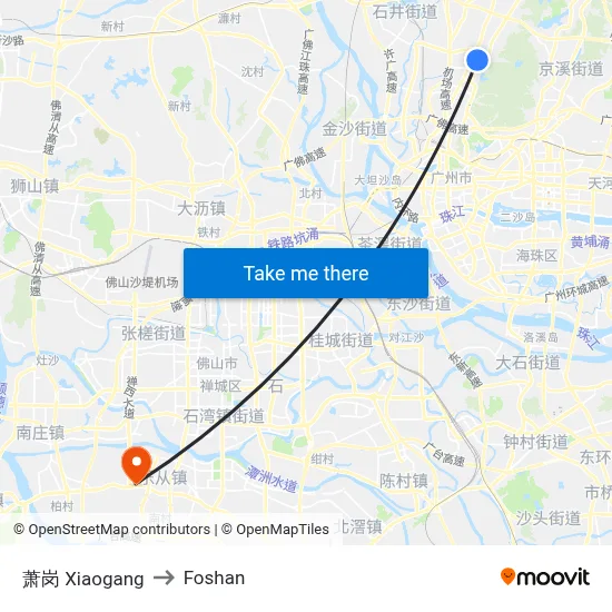 Xiaogang to Foshan map