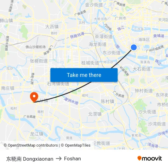 Dongxiaonan to Foshan map