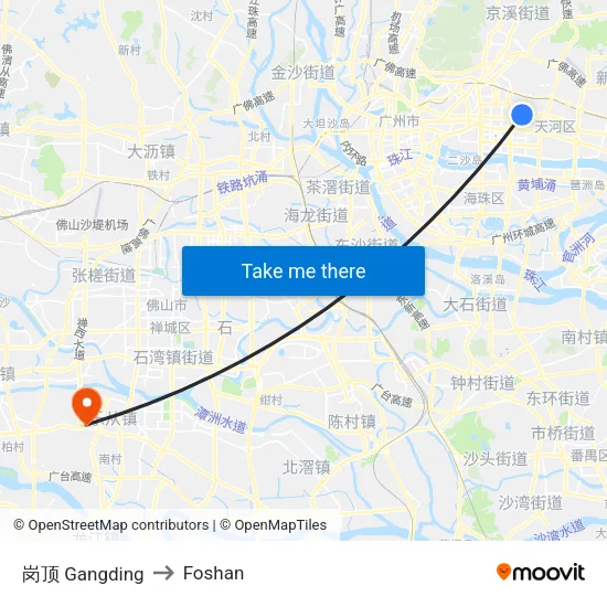 Gangding to Foshan map
