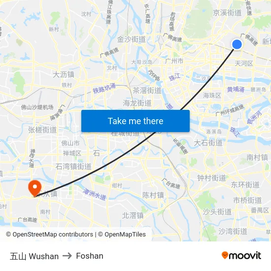 五山 Wushan to Foshan map