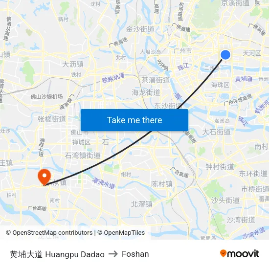 Huangpu Avenue to Foshan map