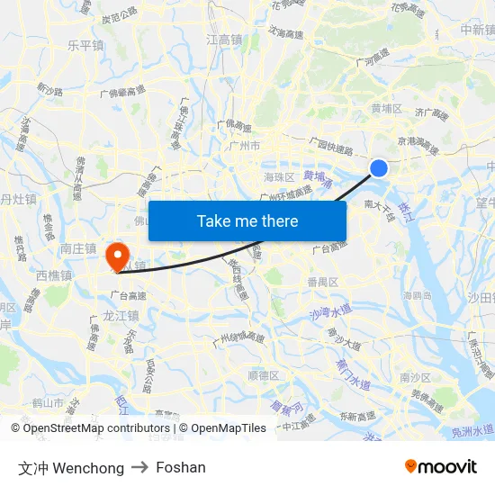 文冲 Wenchong to Foshan map