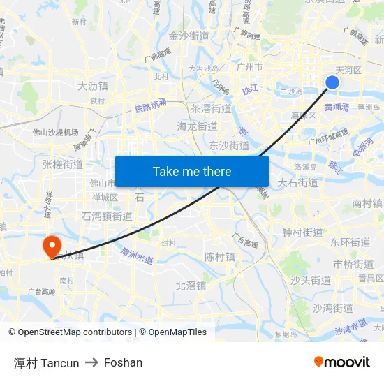 潭村 Tancun to Foshan map