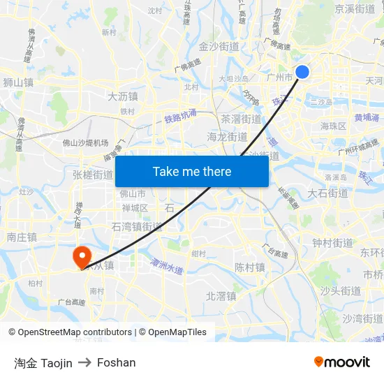 淘金 Taojin to Foshan map