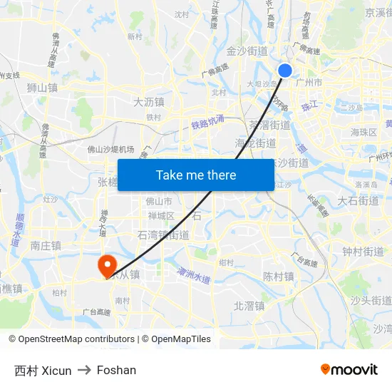 西村 Xicun to Foshan map
