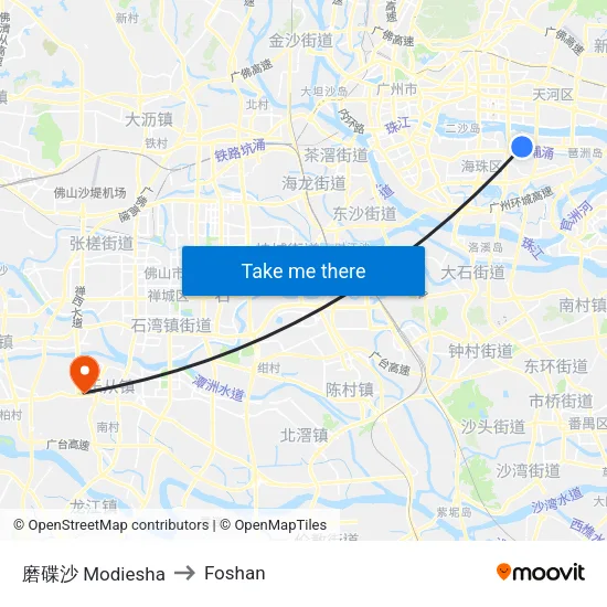 磨碟沙 Modiesha to Foshan map