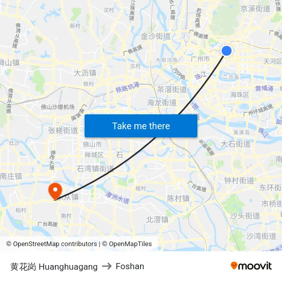 Huanghuagang to Foshan map