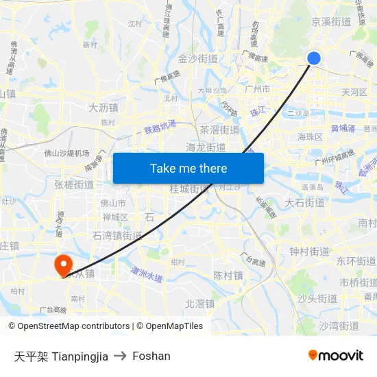 Tianpingjia to Foshan map