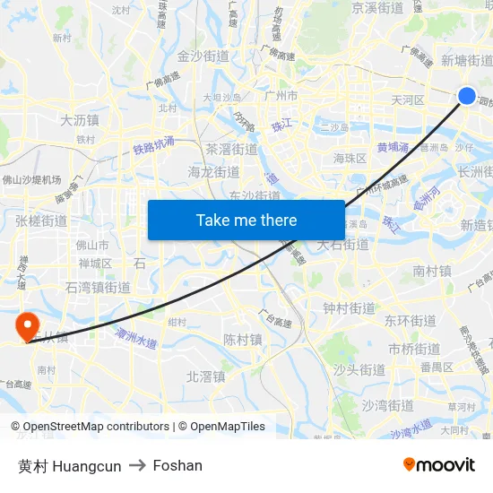 Huangcun to Foshan map
