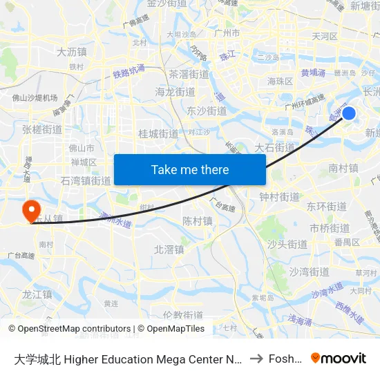 Higher Education Mega Center North to Foshan map