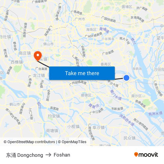 东涌 Dongchong to Foshan map