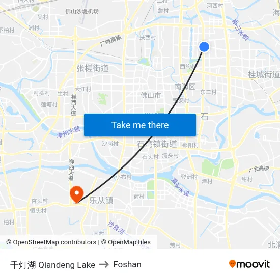 千灯湖 Qiandeng Lake to Foshan map