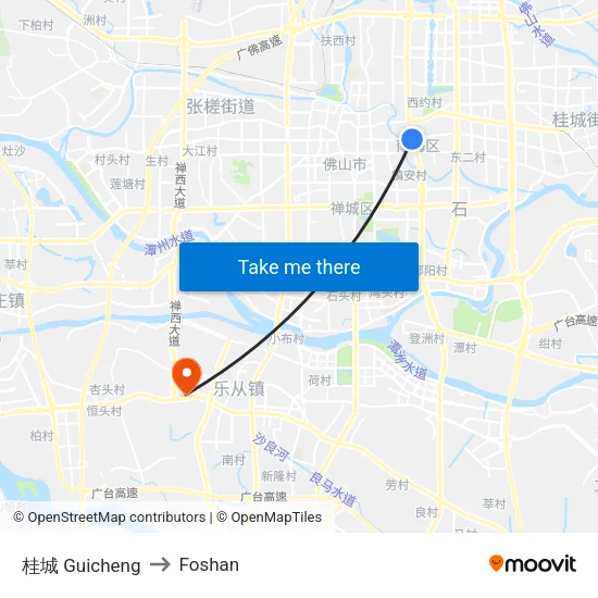 Guicheng to Foshan map