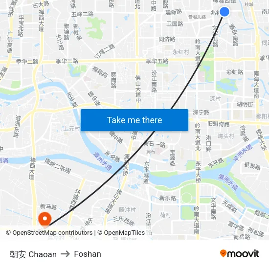 Chaoan to Foshan map