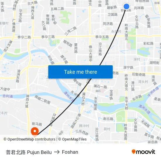普君北路 Pujun Beilu to Foshan map