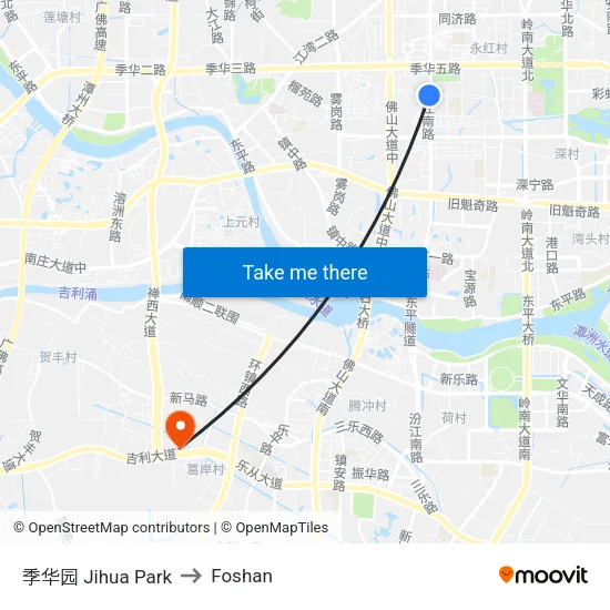 Jihua Park to Foshan map