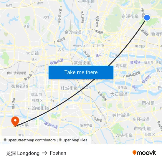 龙洞 Longdong to Foshan map