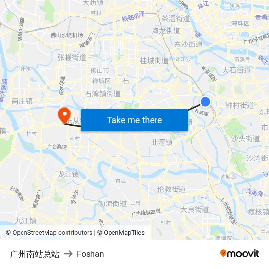 广州南站总站 to Foshan map