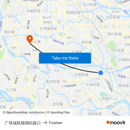 Guangzhou-Zhuhai Rail Shunde Station Intersection to Foshan map