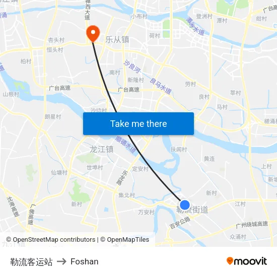 Leliu Bus Station to Foshan map