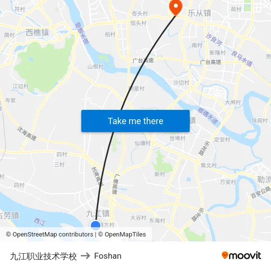 Jiujiang Vocational Technical School to Foshan map