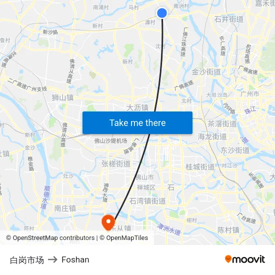 Baigang Market to Foshan map