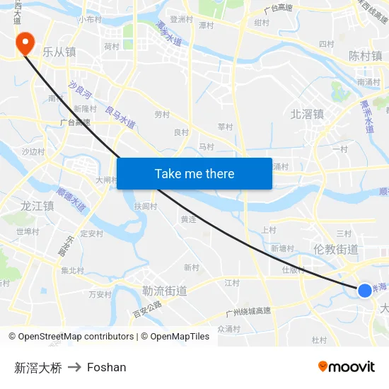 Xinjiao Bridge to Foshan map