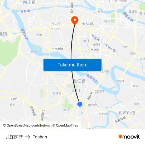 Longjiang Hospital to Foshan map