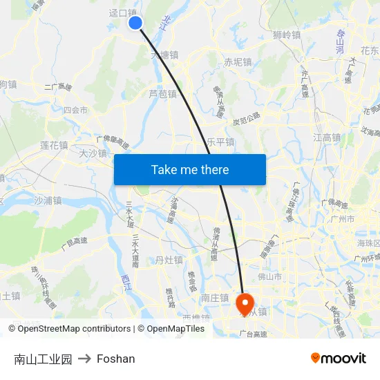 Nanshan Industrial Park to Foshan map