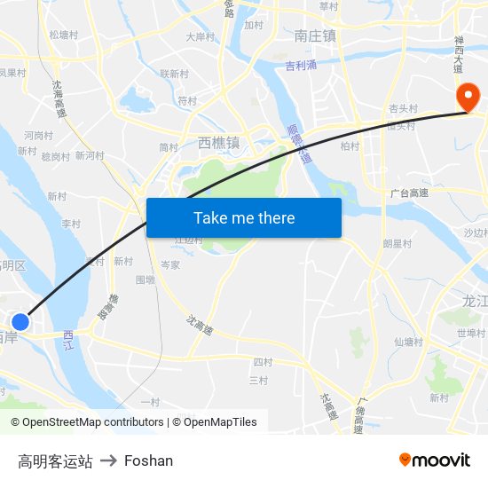 高明客运站 to Foshan map