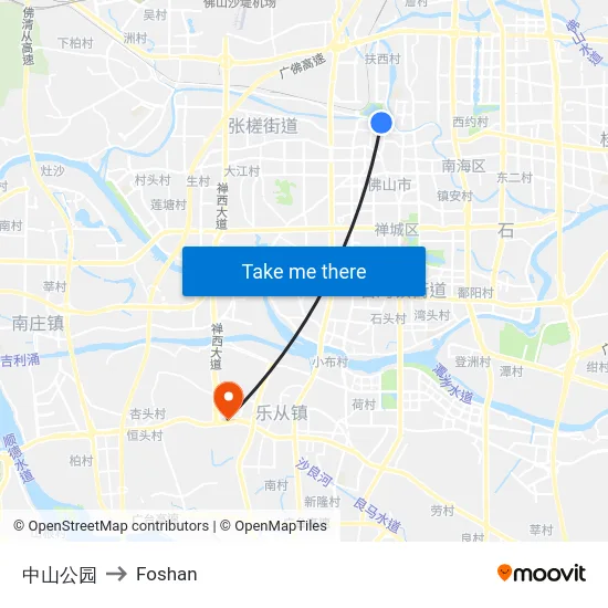 中山公园 to Foshan map