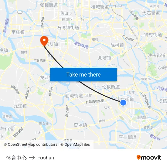 Sports Center to Foshan map