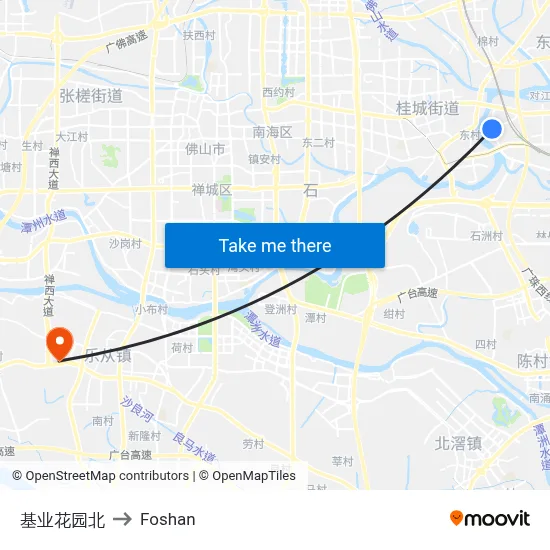Jiye Garden North to Foshan map