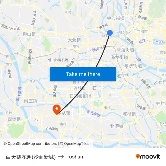 White Swan Garden (Shamian New City) to Foshan map