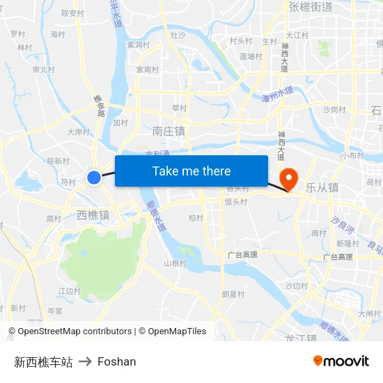 New Xiqiao Station to Foshan map