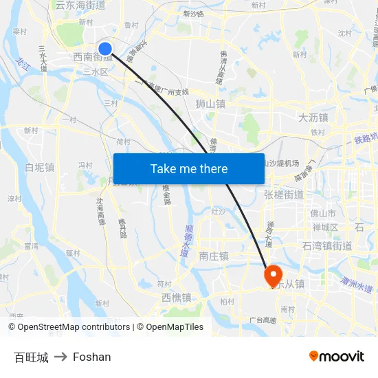 Baiwang City to Foshan map
