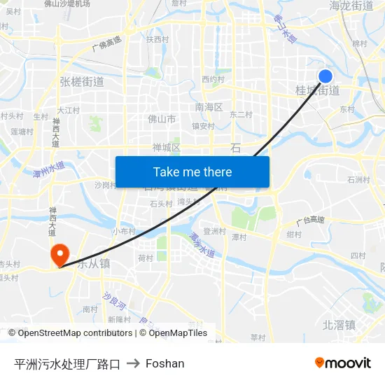 Pingzhou Sewage Treatment Plant Intersection to Foshan map