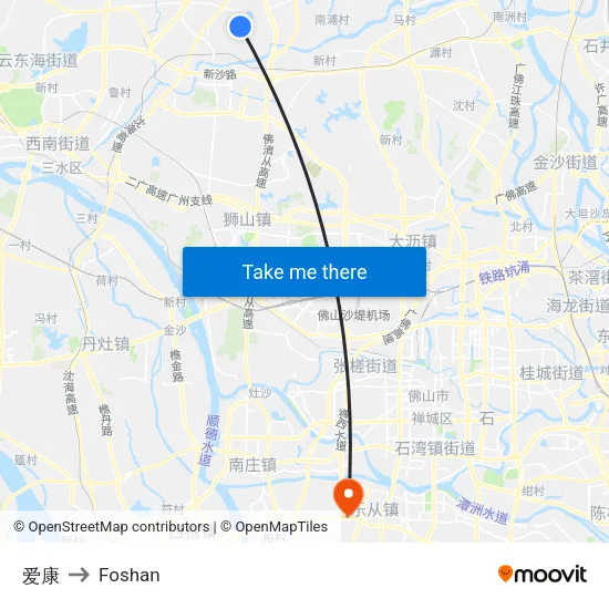 Aikang to Foshan map