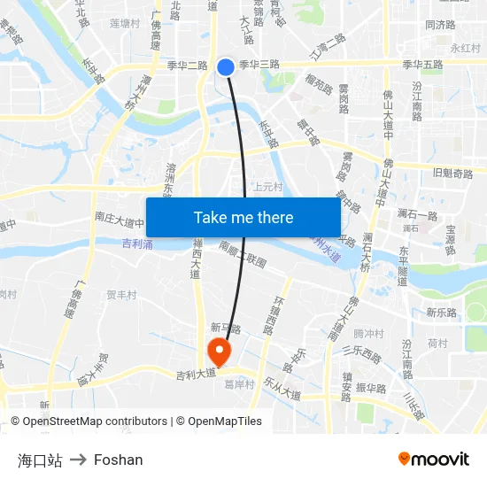 Haikou Station to Foshan map