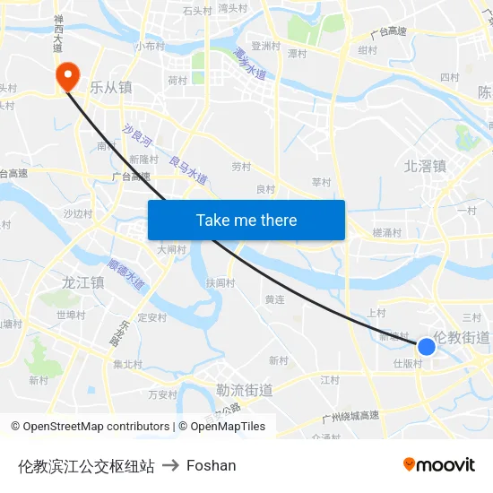 Lunjiao Binjiang Transit Hub to Foshan map