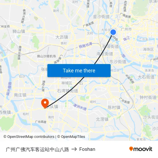 Guangzhou-Foshan Bus Terminal Zhongshan 8th Road to Foshan map