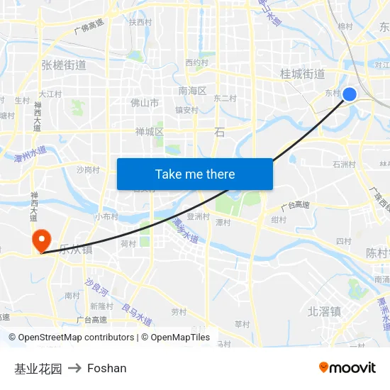 Jiye Garden to Foshan map