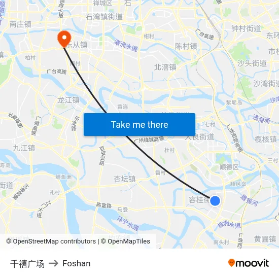 Millennium Plaza to Foshan map