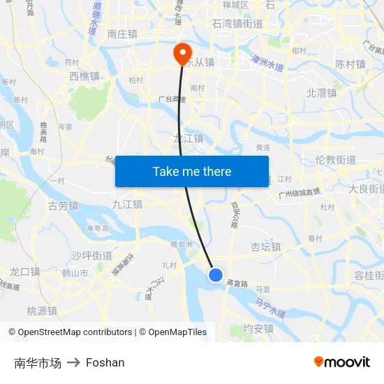 Nanhua Market to Foshan map