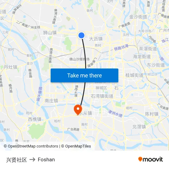 Xingxian Community to Foshan map