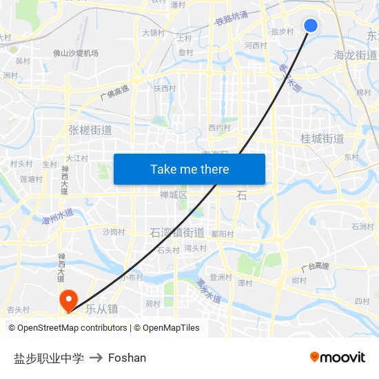 盐步职业中学 to Foshan map