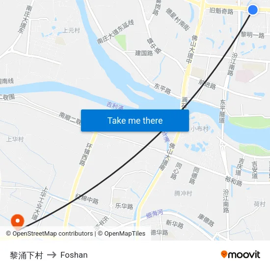 Lichong Lower Village to Foshan map