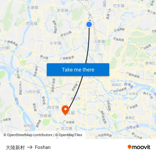Daling New Village to Foshan map
